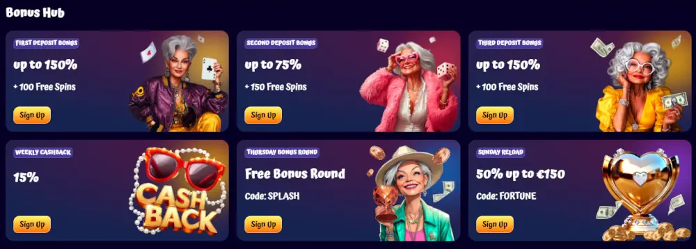 Spin Granny Bonus Hub z wieloma poziomymi ofertami powitalnymi i bonusami do艂adowuj膮cymi